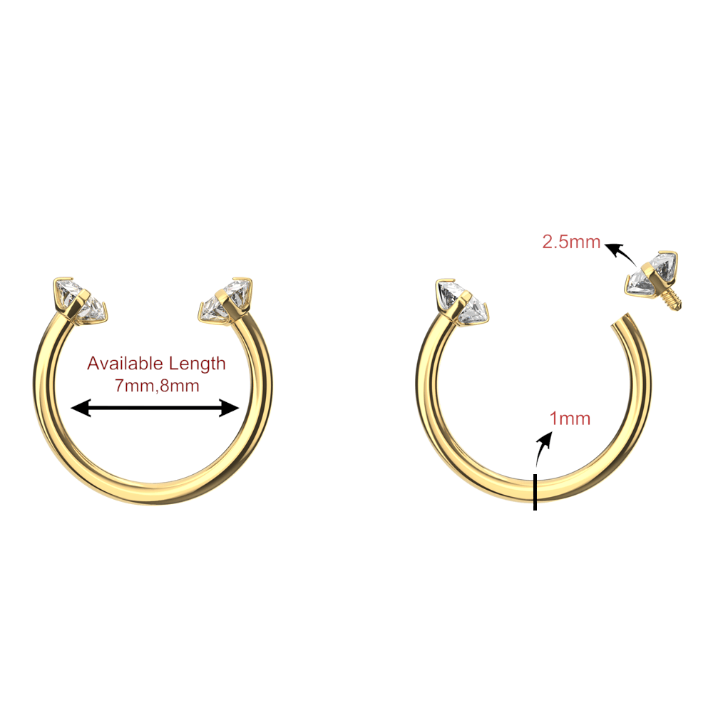 316L Surgical Steel Circular Barbell with Double Prong-Set CZ Gems