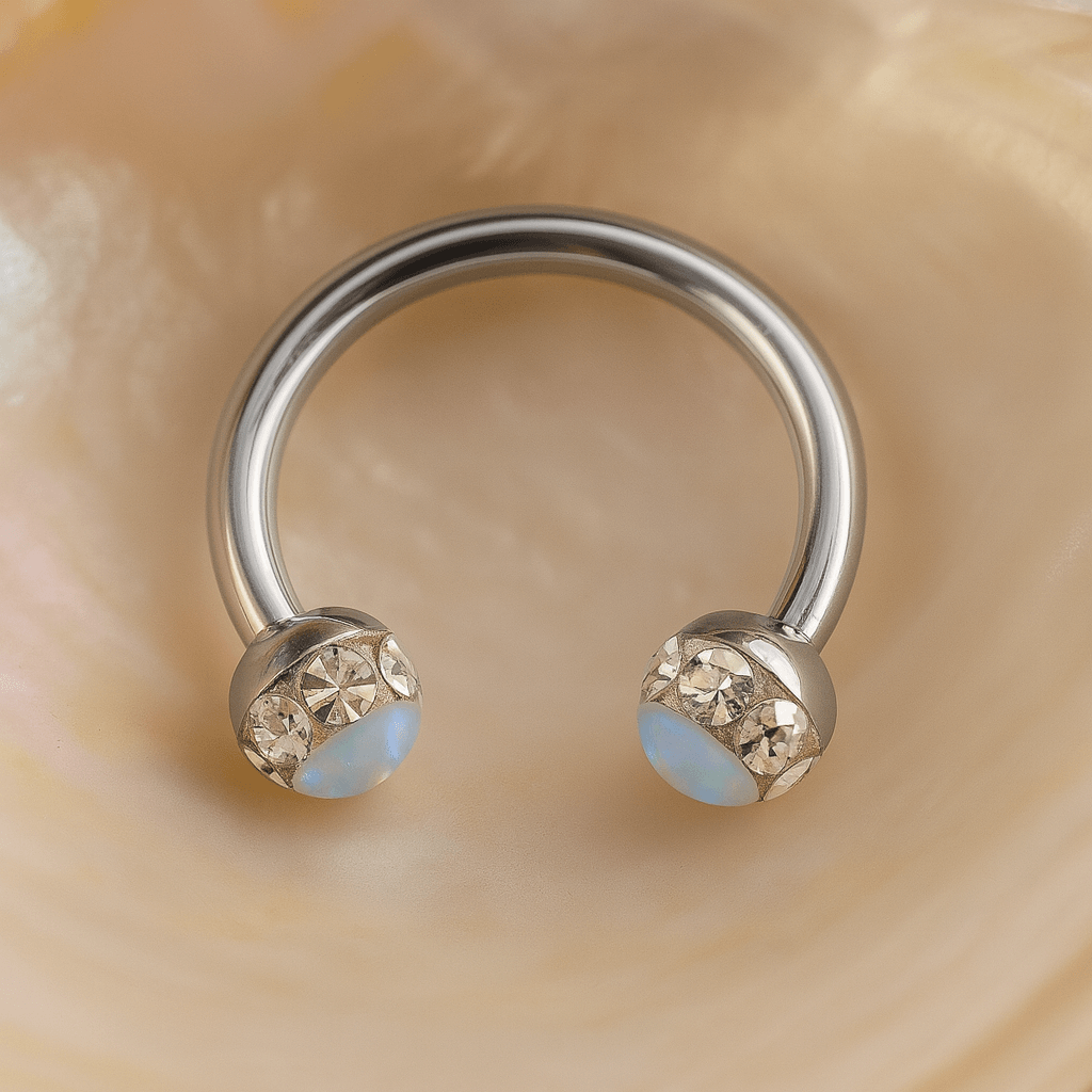 316L Surgical Steel CZ and Epoxy Ball with Opal Jewelled Circular Barbell