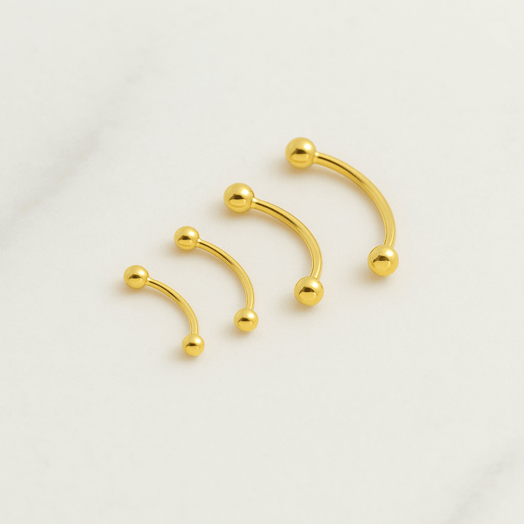 14K Gold Internally Threaded Eyebrow Piercing Bar