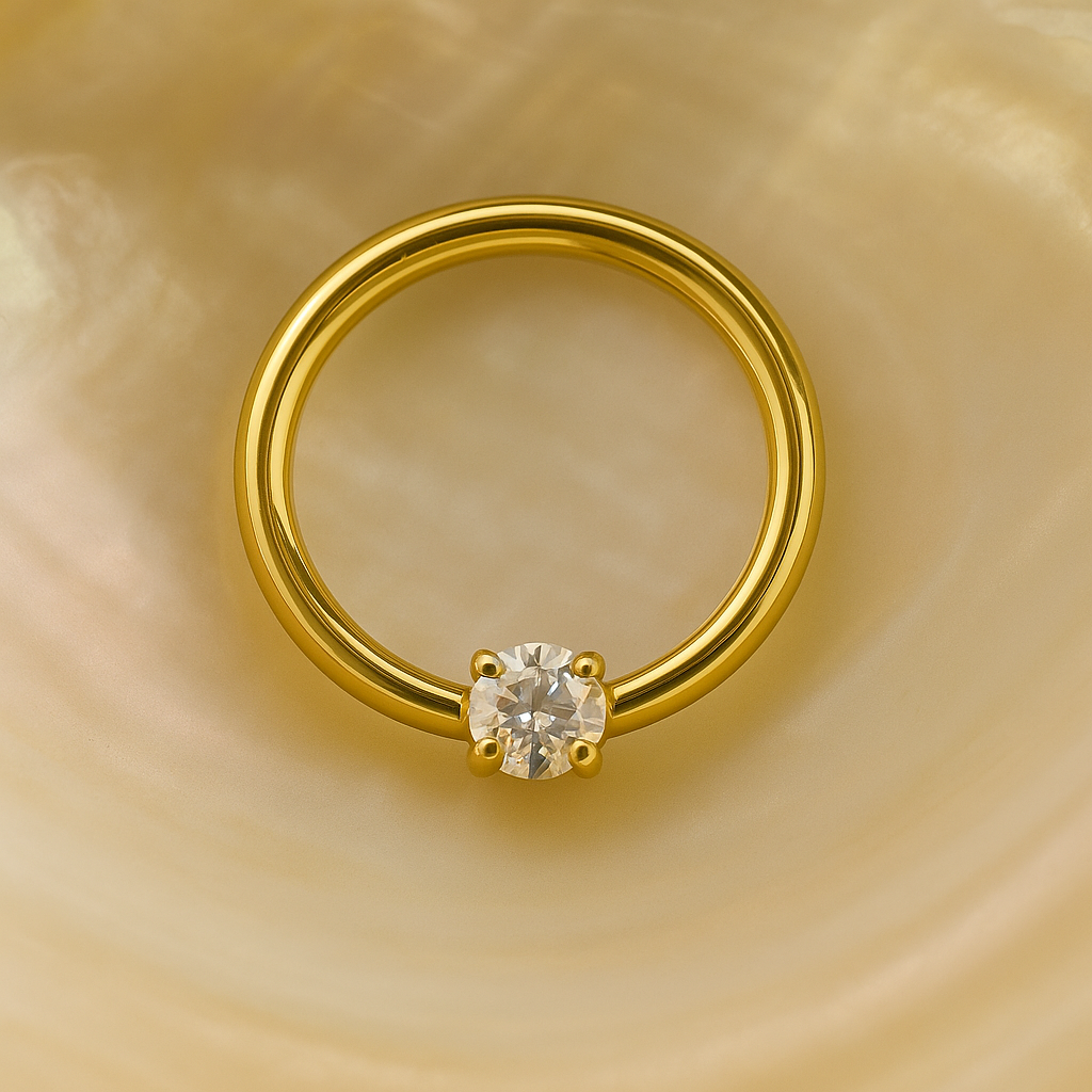 9K Gold Single Cubic Zirconia Hinged Segment Clicker Ring