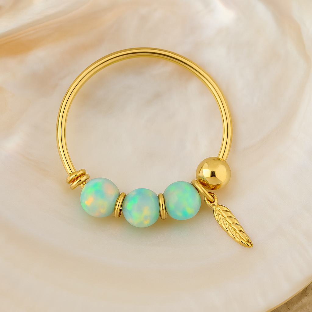 9K Gold Opal Stones with Leaf Hoop Nose Ring