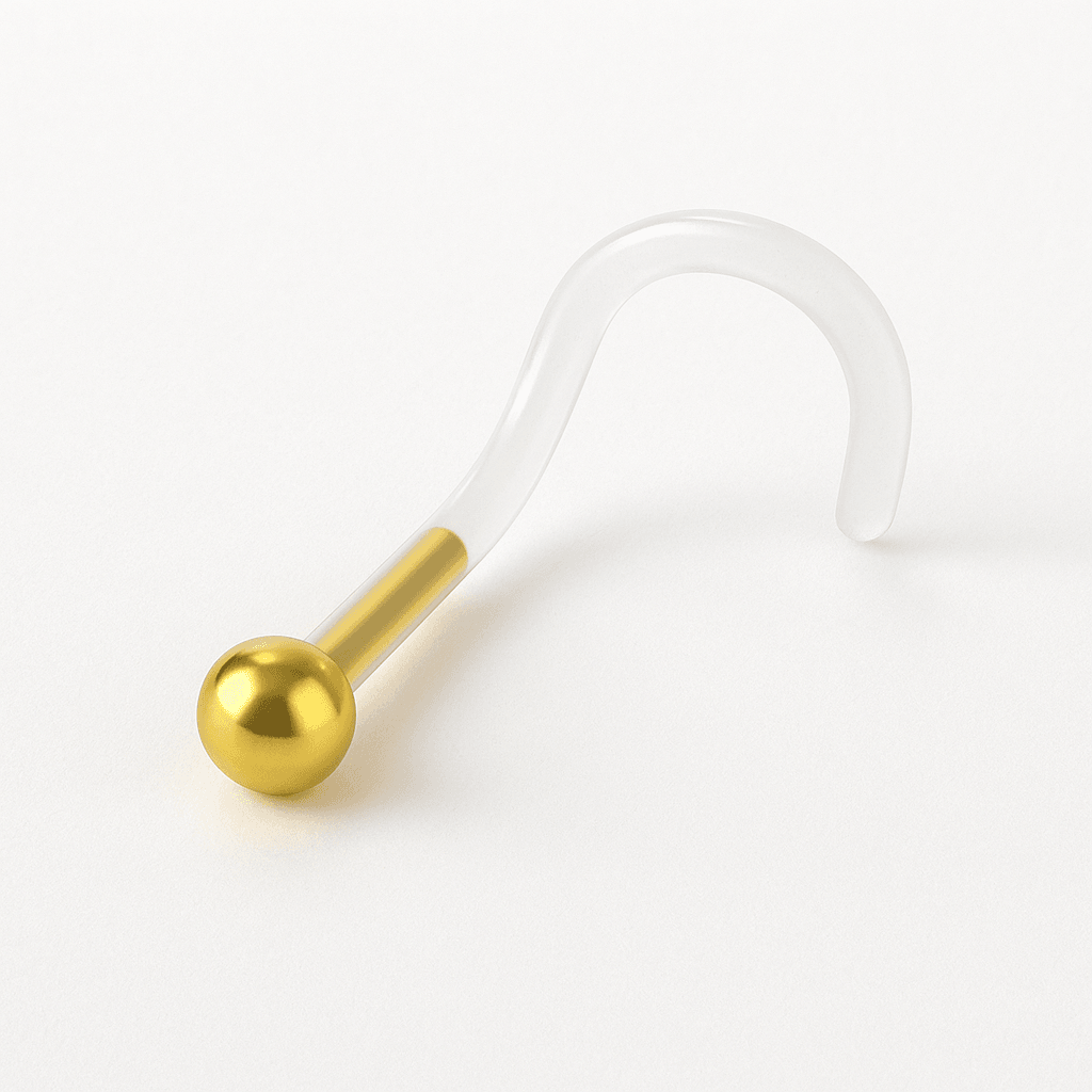 14K Gold Plain Bead Ball & Bio Flex Nose Screw Push Fit Head