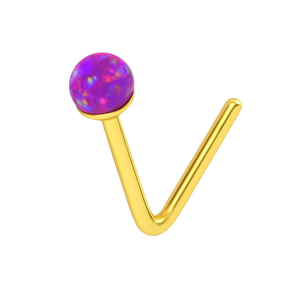 9K Gold L-Bend Opal Nose Stud
