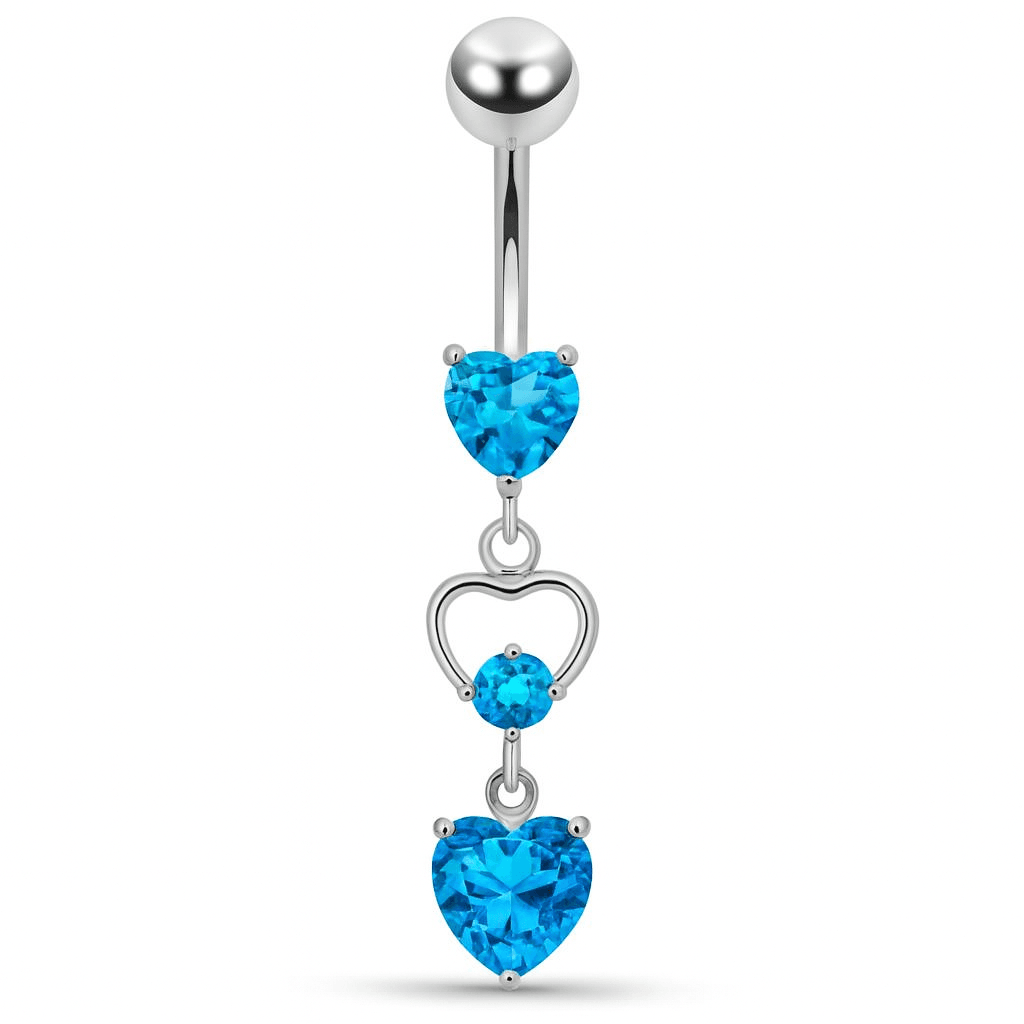 925 Sterling Silver Jewelled Heart Cutout Navel Belly Piercing