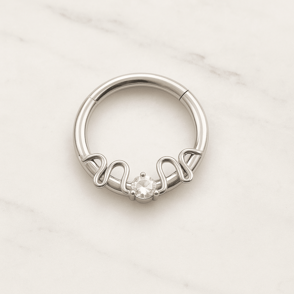 316L Surgical Steel Round CZ Duo Snake Hinged Segment Clicker Ring