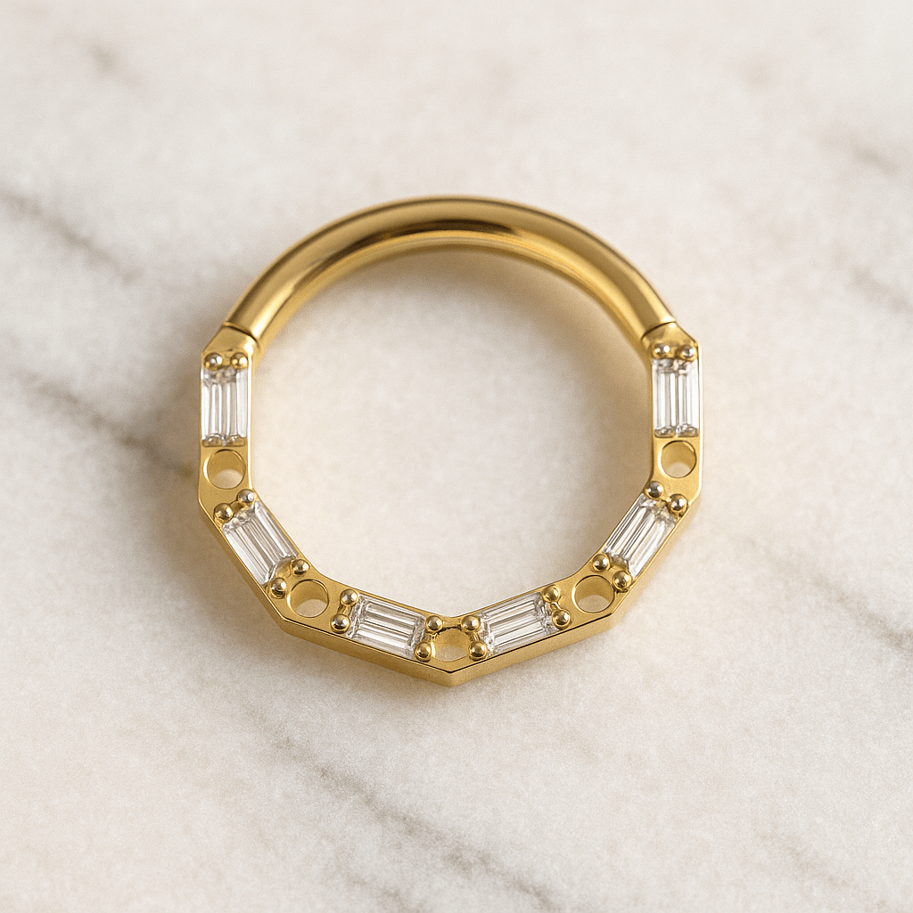 G23 Titanium Cubic Zirconia Baguette Linked Hinged Segment Clicker Ring