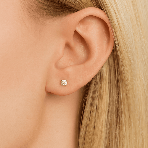 14K Gold Round Cubic Zirconia Jewelled Push Fit Top
