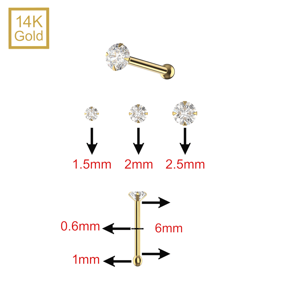 14K Gold Claw Set Round Lab Grown Diamond Nose Bone