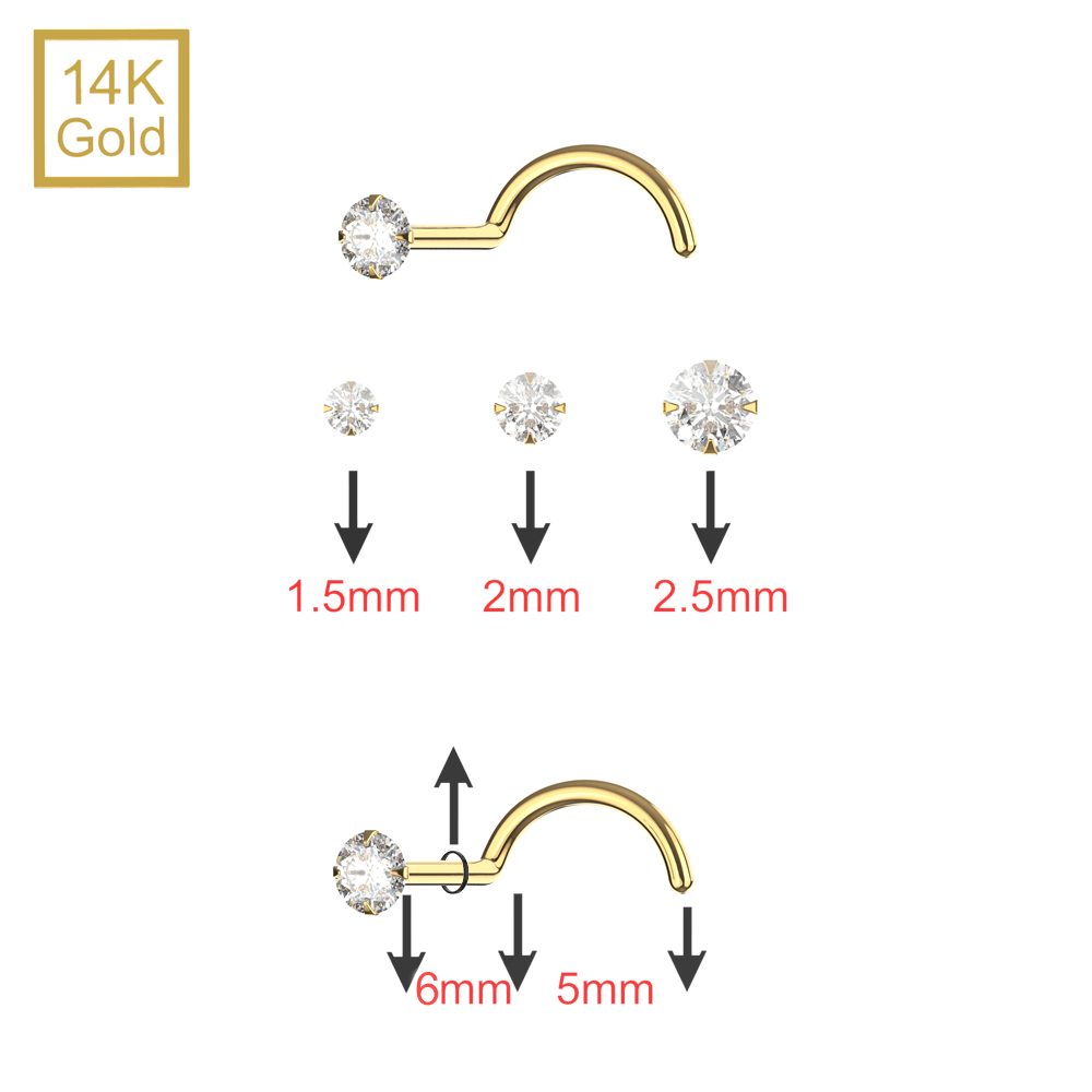 14K Gold Claw Set Round Lab Grown Diamond Nose Screw Stud