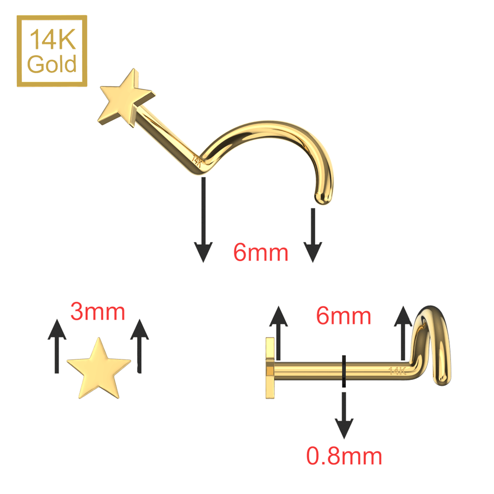 14K Gold Plain Star Nose Screw