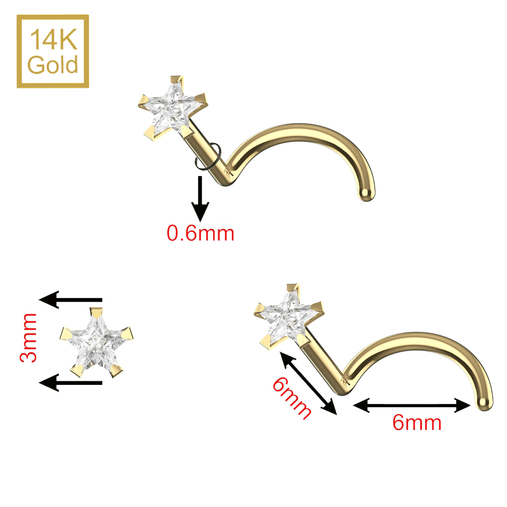14K Gold Star CZ Jewelled Nose Screw
