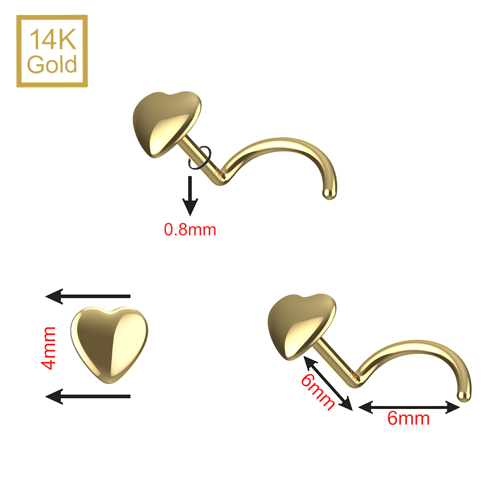 14K Gold Heart Nose Screw Stud