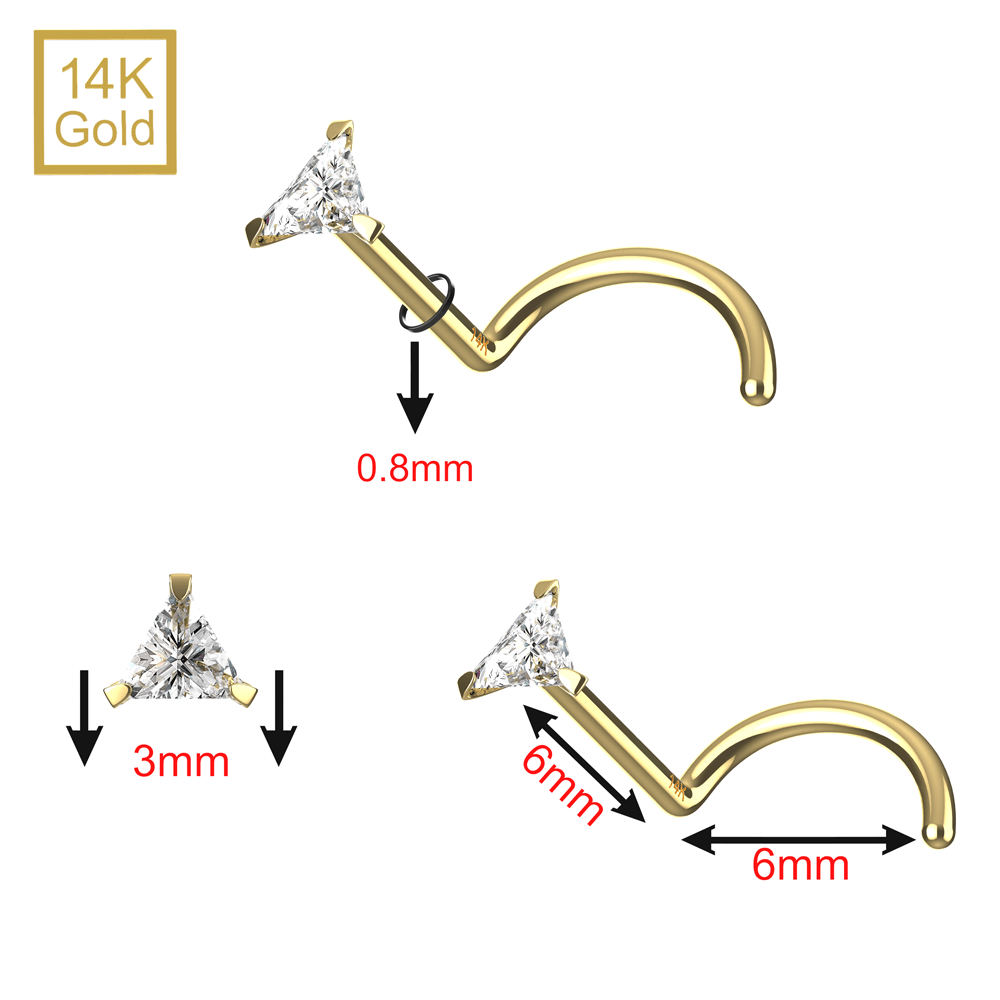 14K Gold Cubic Zirconia Jewelled Nose Screw Stud