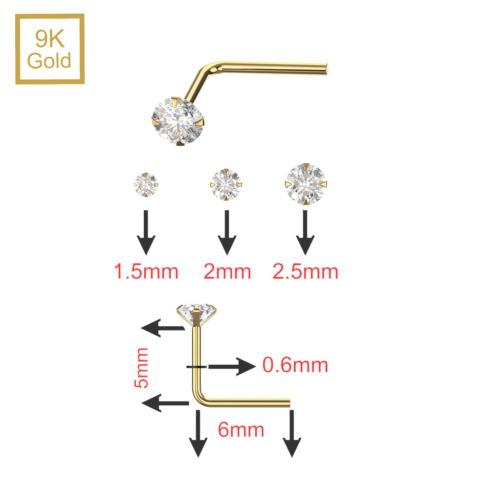 9K Gold Claw Set Round Lab Grown Diamond L-Bend Nose Stud