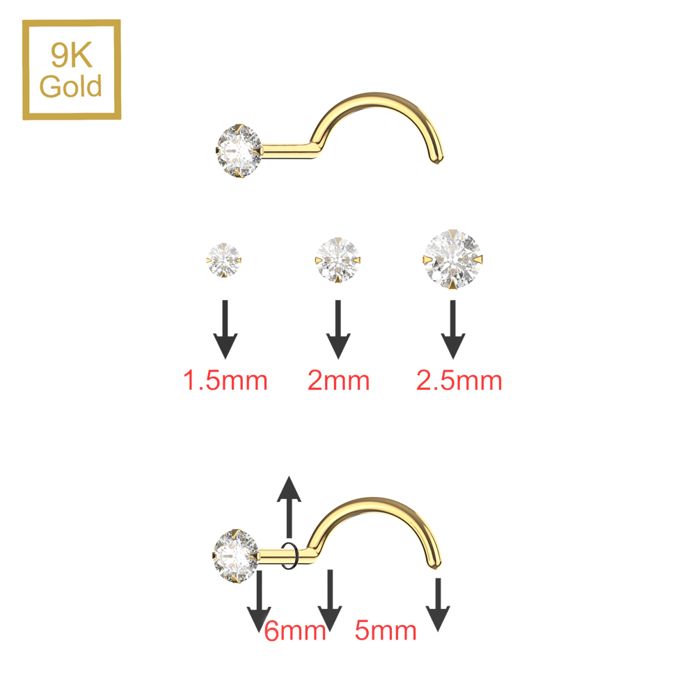 9K Gold Claw Set Round Lab Grown Diamond Nose Screw Stud