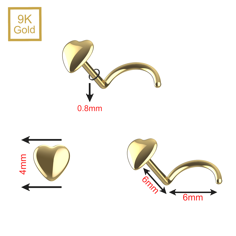 9K Gold Heart Nose Screw