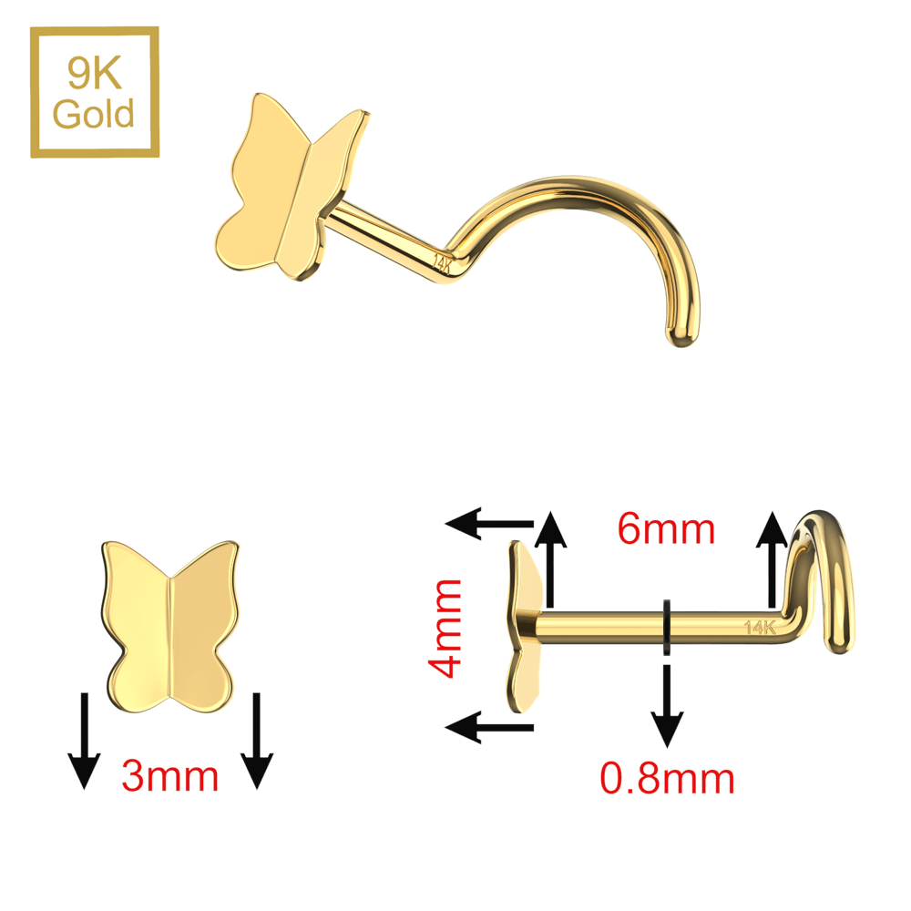9K Gold Butterfly Nose Screw Stud