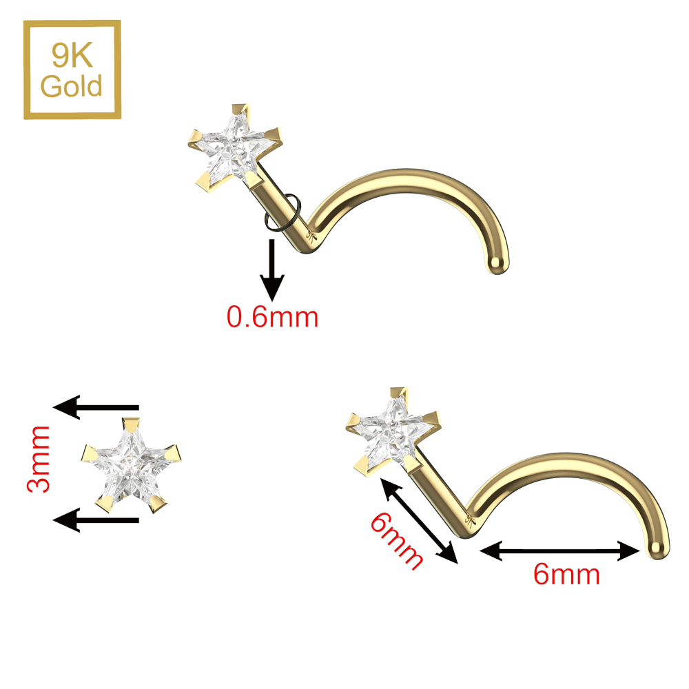 9K Gold CZ Star Nose Screw