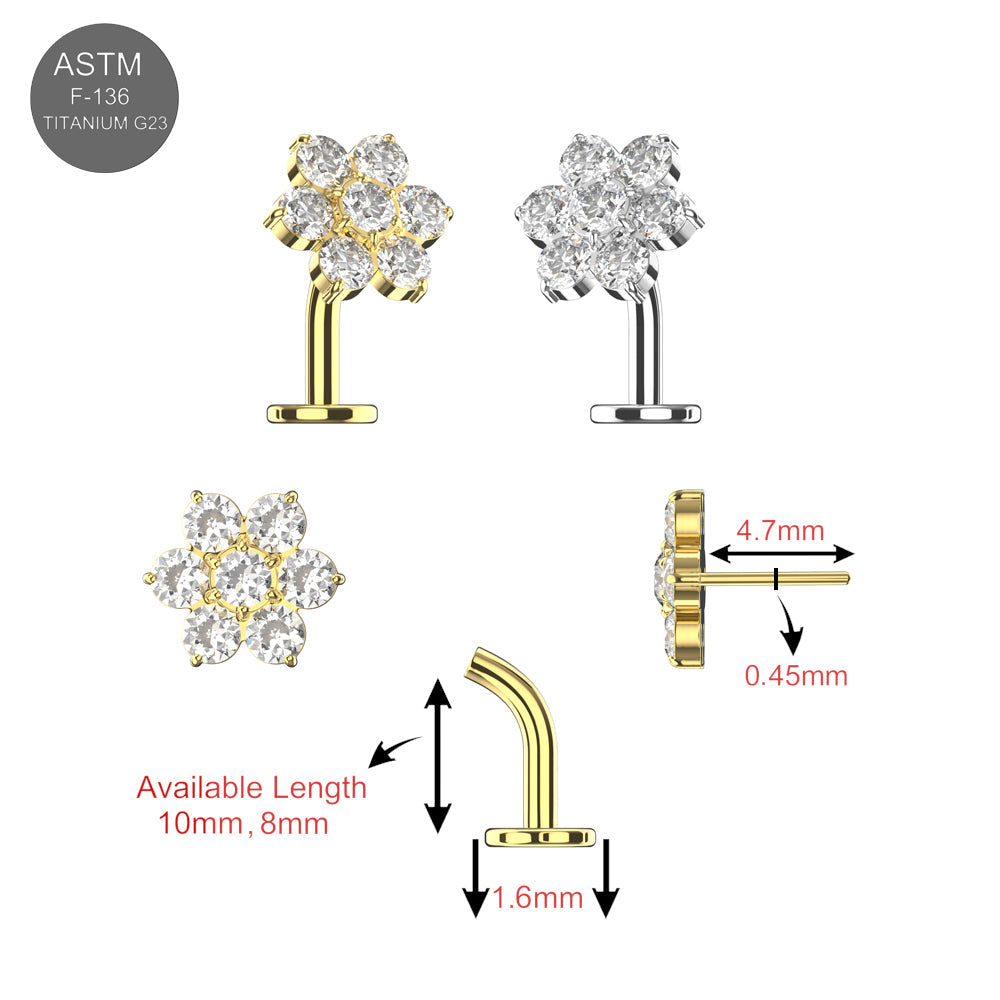 G23 Titanium CZ Jewelled Flower Threadless Floating Belly Ring