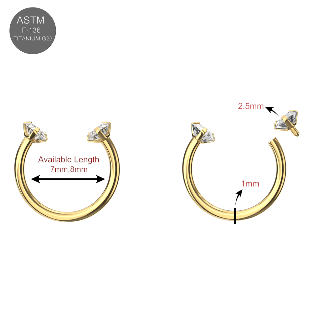 G23 Titanium Circular Barbell with Double Prong-Set CZ Gems