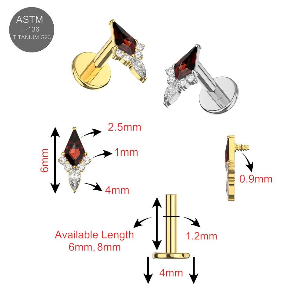 G23 Titanium Garnet Red Marquis and CZ Cluster Labret