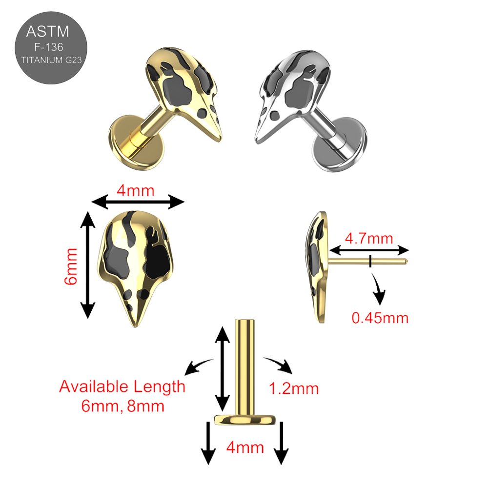 G23 Titanium Raven Skull Thread-less Push-Fit With Flatback Stud