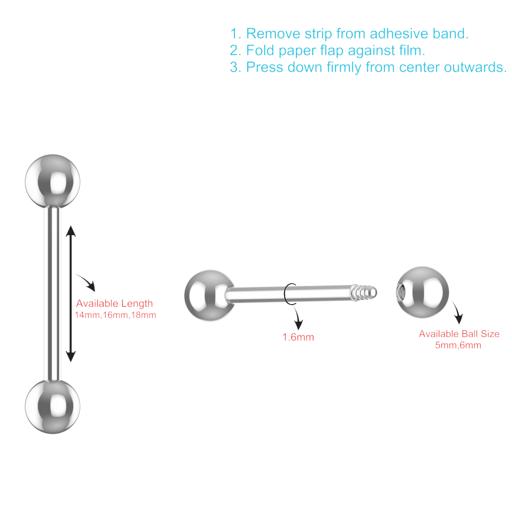 EO Gas Sterilised 316L Surgical Steel Tongue Barbell with Ball