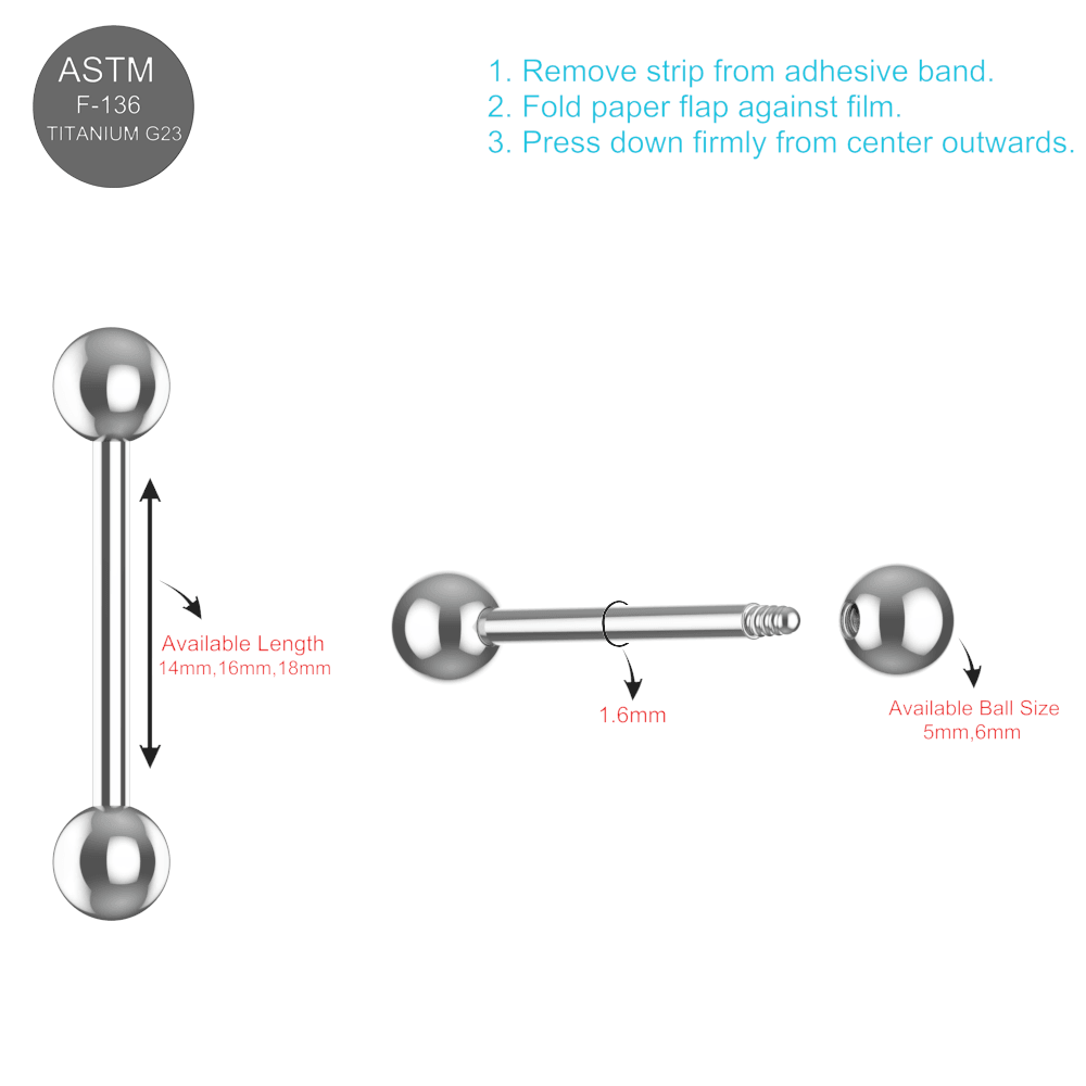 EO Gas Sterilised G23 Titanium Tongue Barbell with Ball