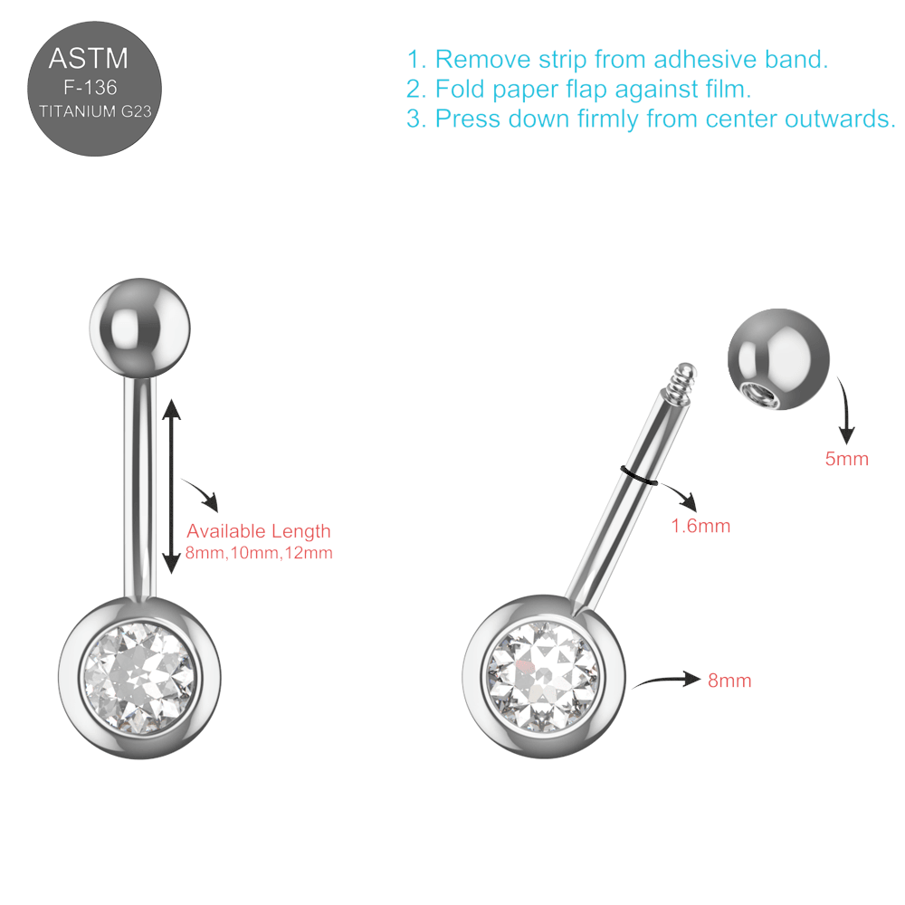 EO Gas Sterilised 316L Surgical Steel Single CZ Jewelled Belly Ring