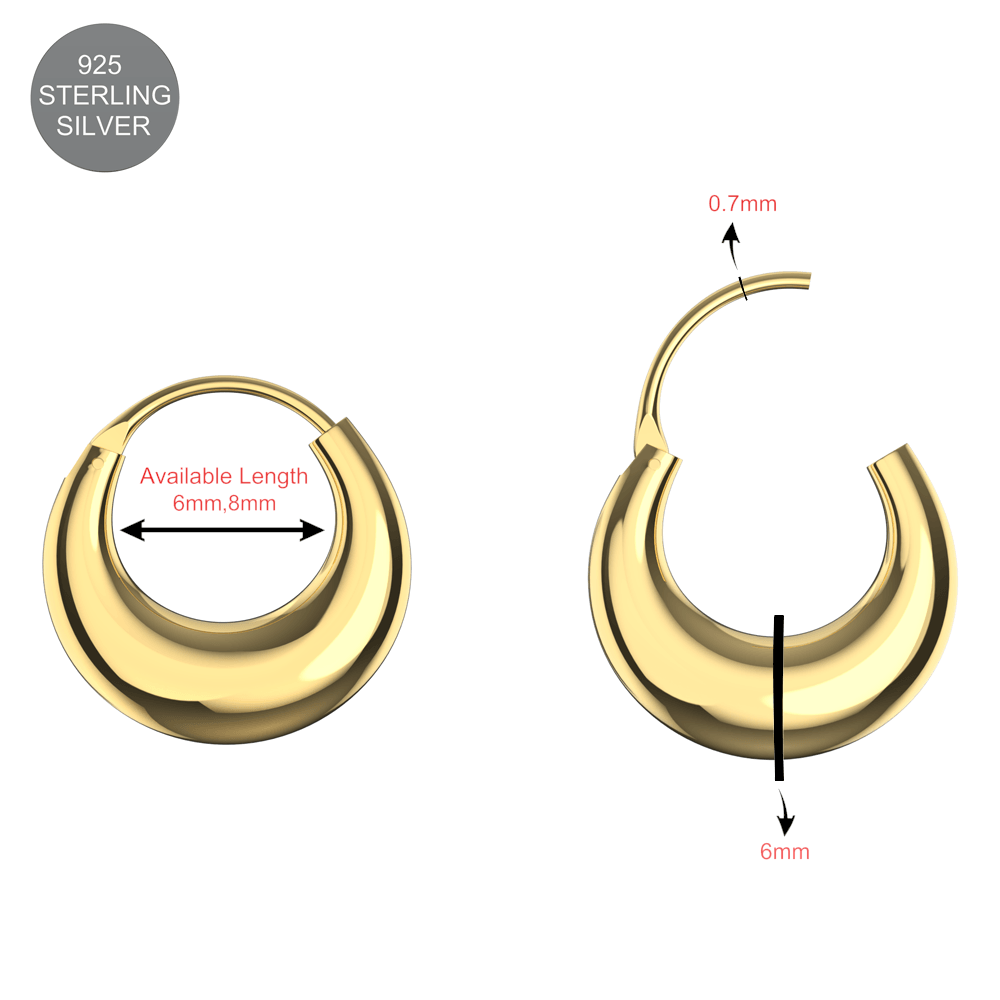 925 Sterling Silver Moon Style Hoop Earrings