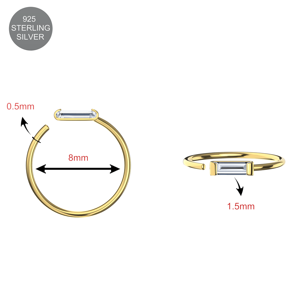 925 Sterling Silver CZ Bar Jewelled Nose Hoop Ring