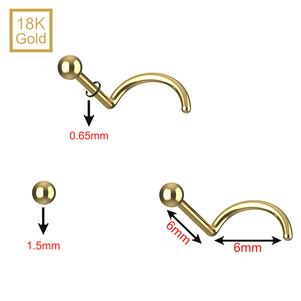 18K Gold plain Ball Nose Screw