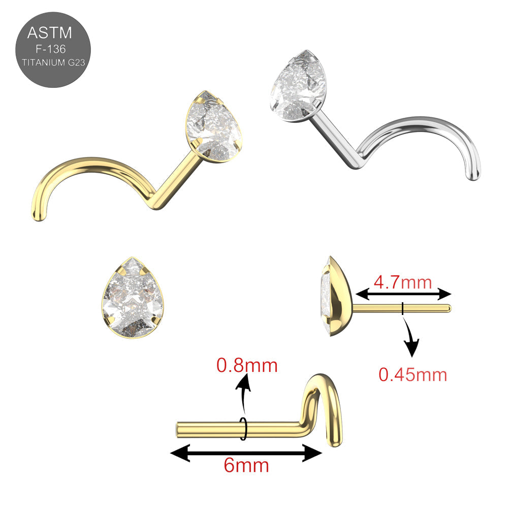 G23 Titanium Teardrop CZ Jewelled Threadless Nose Screw