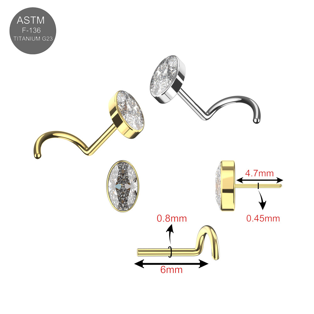 G23 Titanium Oval CZ Jewelled Threadless Nose Screw