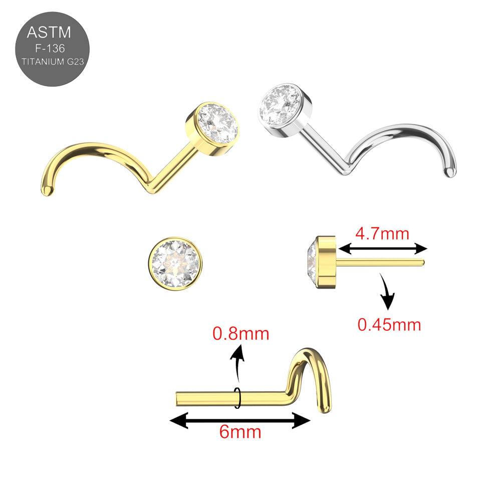 G23 Titanium Round CZ Jewelled Threadless Nose Screw