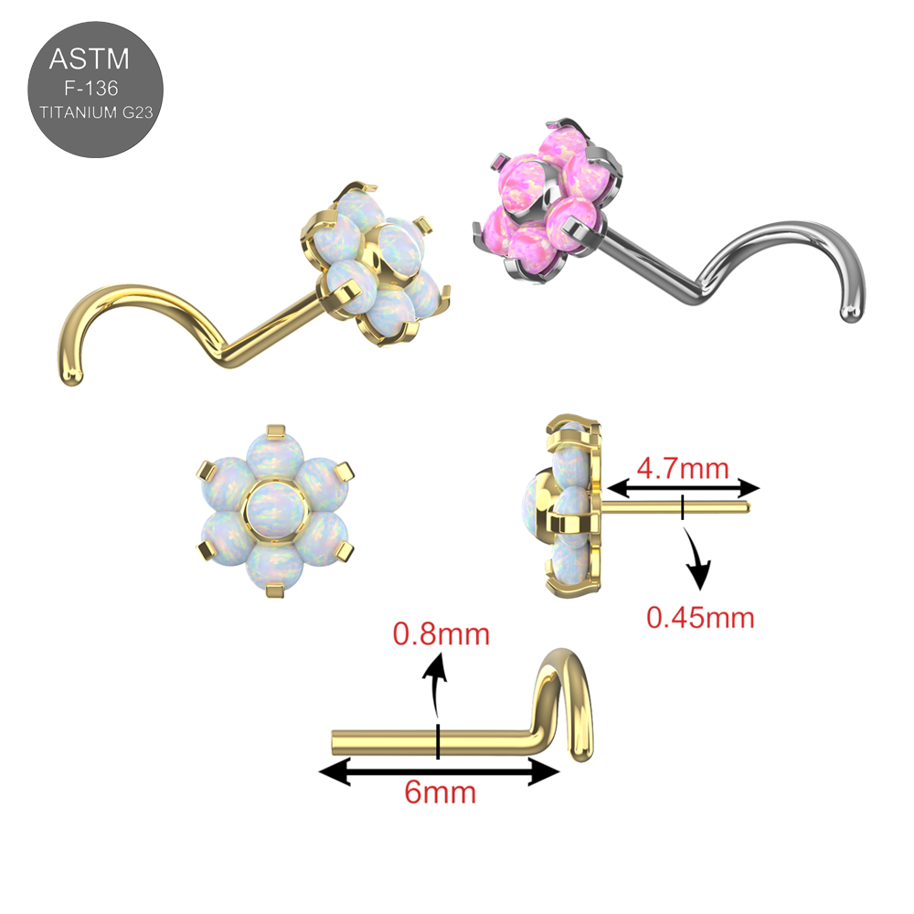 G23 Titanium Opal Flower Threadless Nose Screw