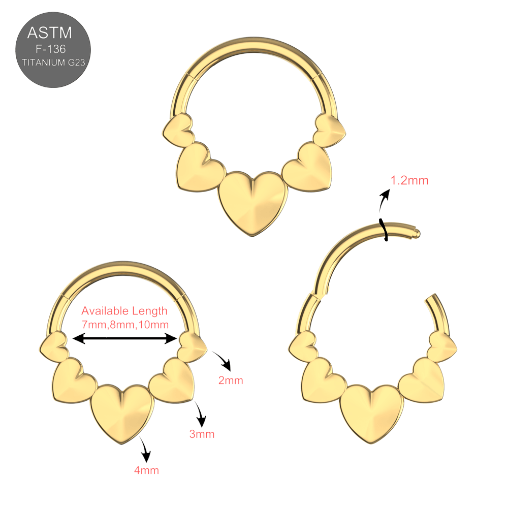 G23 Titanium Connected Hearts Hinged Segment Clicker Ring