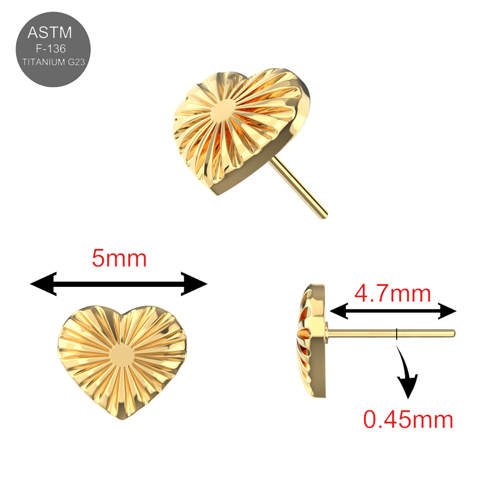G23 Titanium Laser Heart Threadless Pin Top