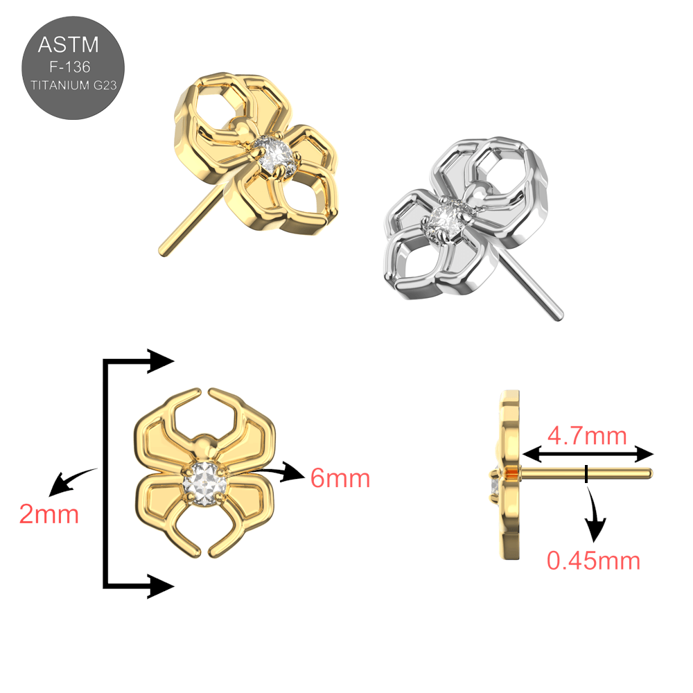 G23 Titanium CZ Jewelled Spider Threadless Pin Top