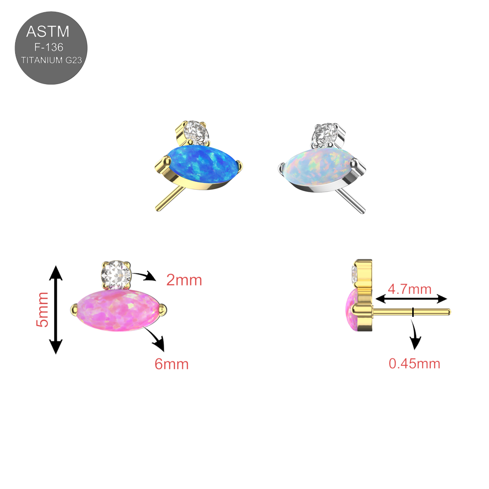 G23 Titanium Oval Opal & CZ Jewelled Threadless Top
