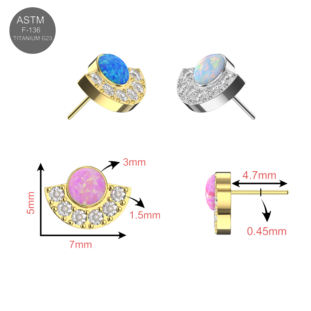 G23 Titanium Crescent Opal & CZ Threadless Top