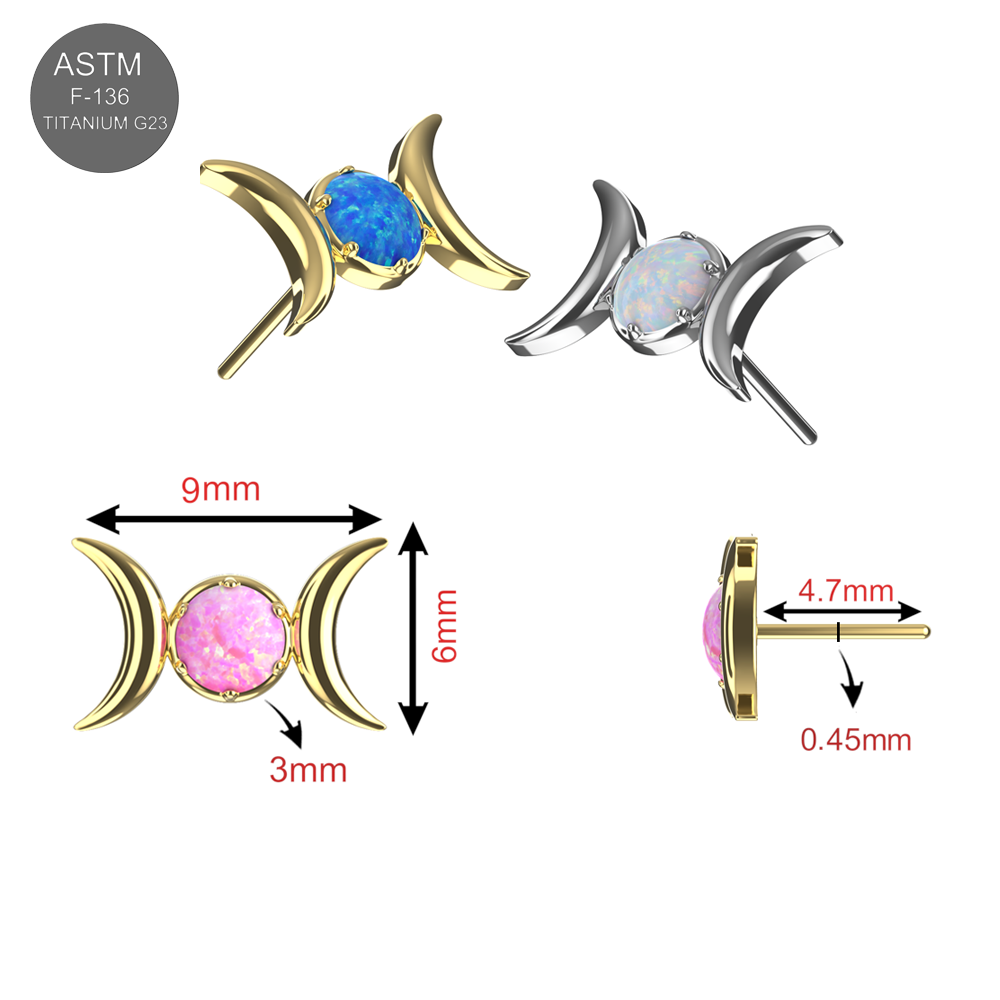 G23 Titanium Opal Jewelled Celestial Moon Phase Threadless Top