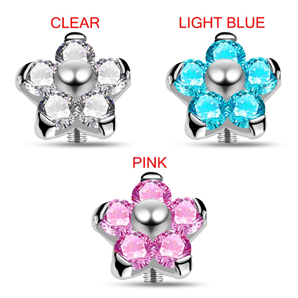 G23 Titanium 5 CZ Studded Flower Dermal Anchor Top