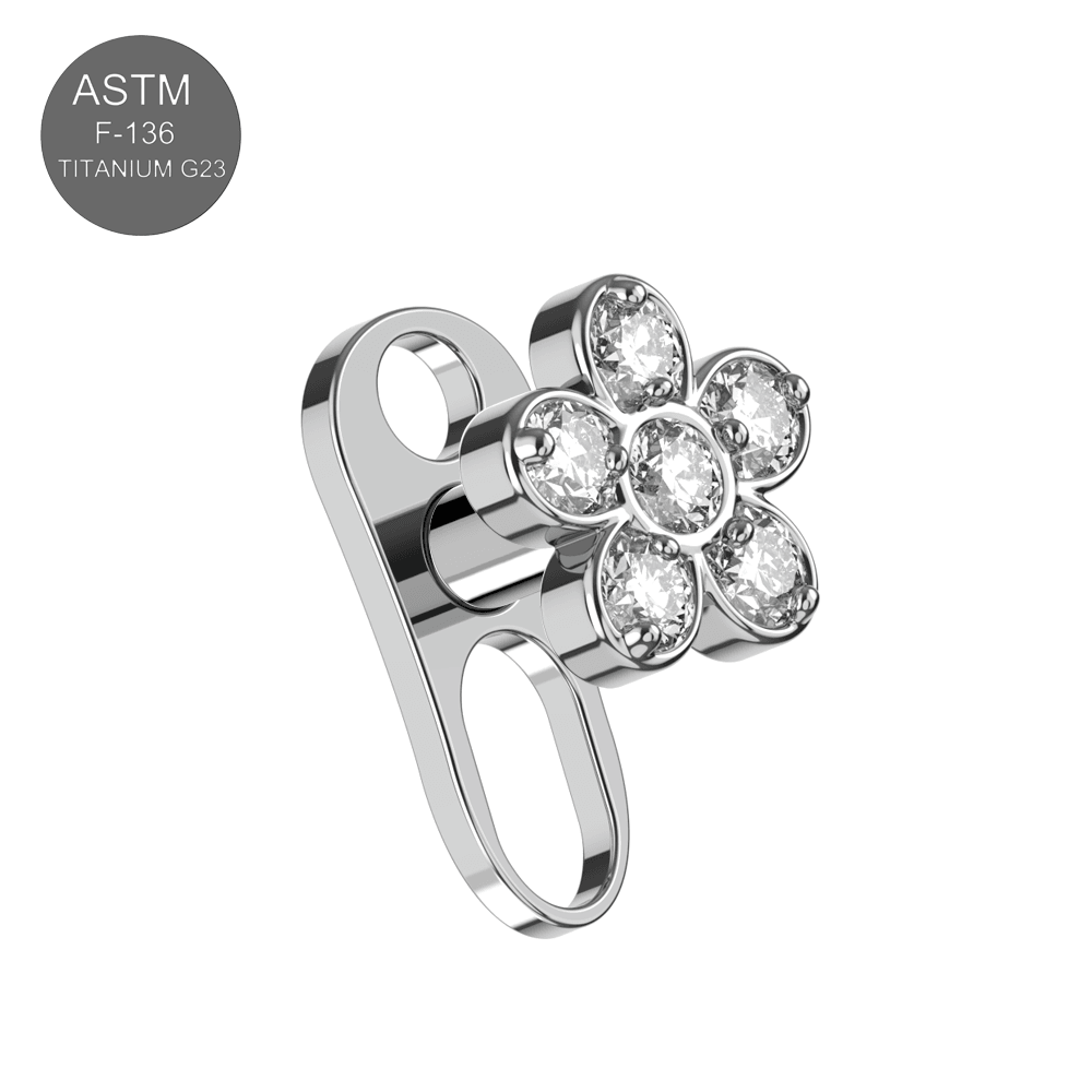 G23 Titanium CZ Jewelled Hepatica Flower Dermal Anchor