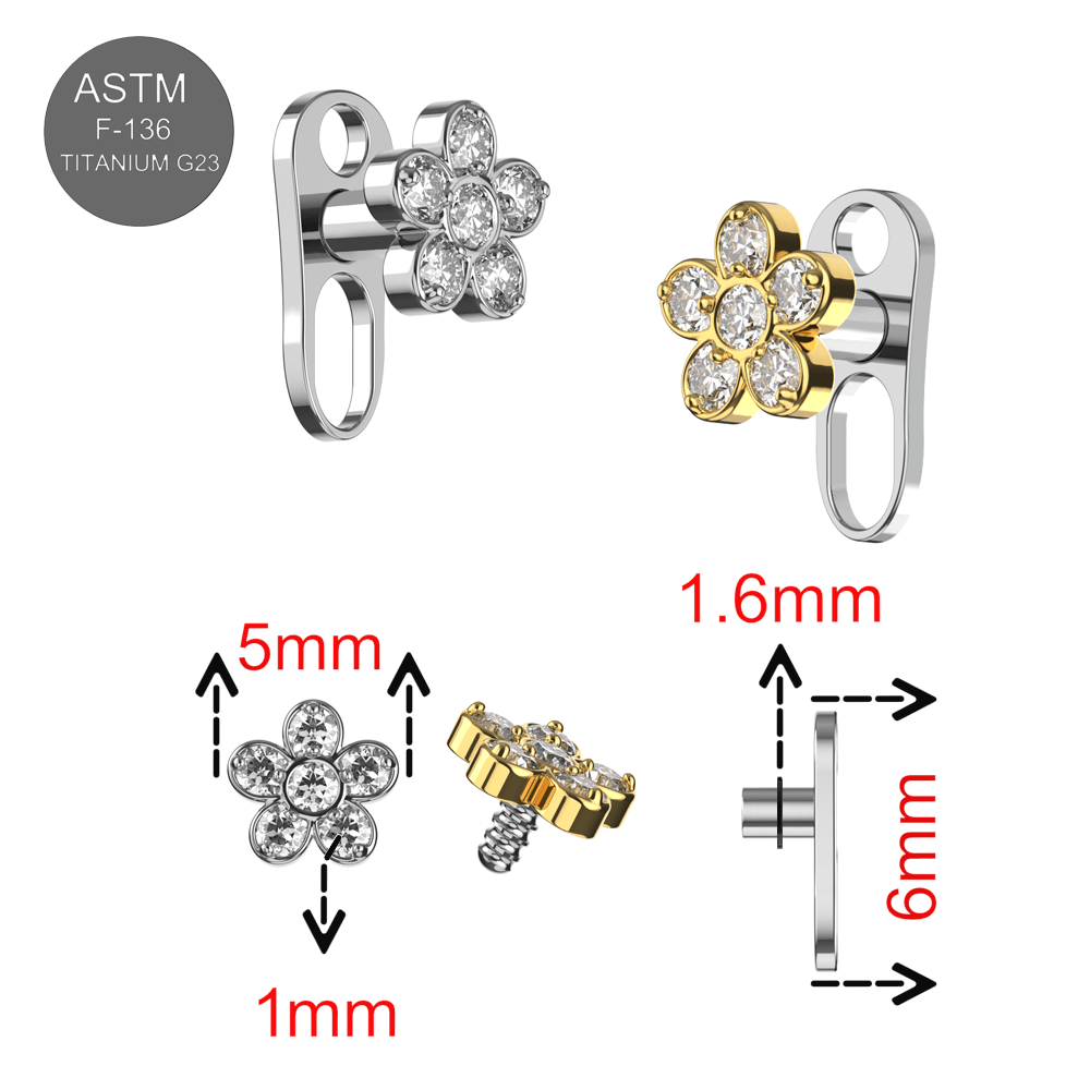 G23 Titanium CZ Jewelled Hepatica Flower Dermal Anchor
