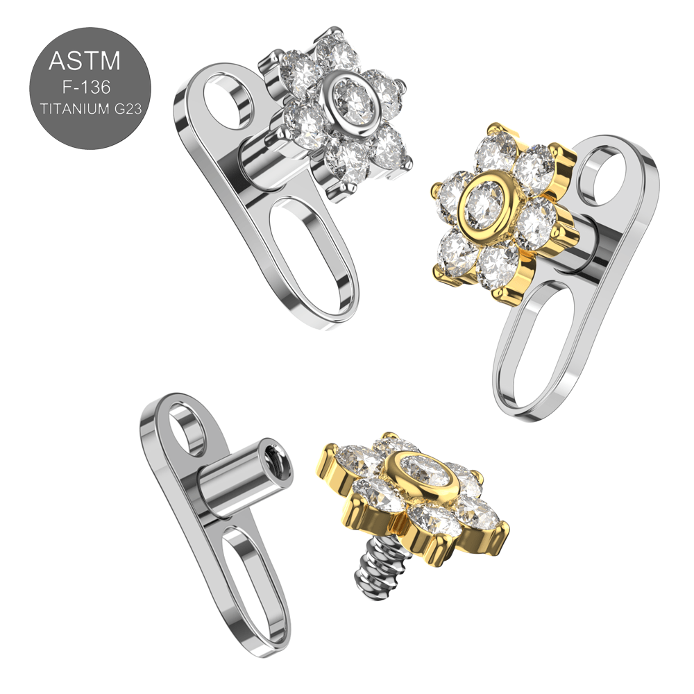 G23 Titanium CZ Jewelled Spring Flower Dermal Anchor