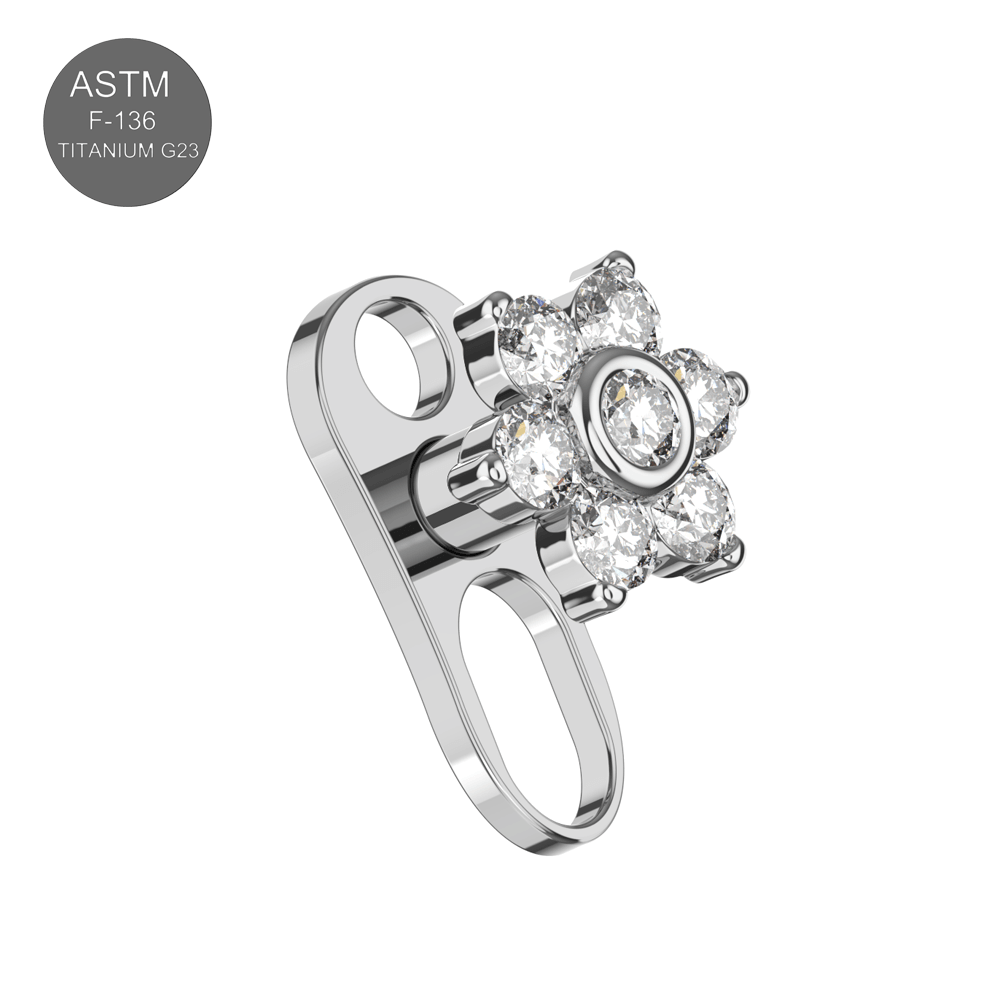 G23 Titanium CZ Jewelled Spring Flower Dermal Anchor