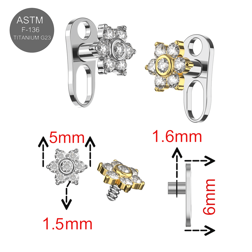 G23 Titanium CZ Jewelled Spring Flower Dermal Anchor