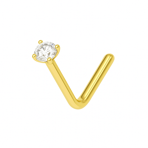 14K Gold Claw Set Round Lab Grown Diamond L-Bend Nose Stud