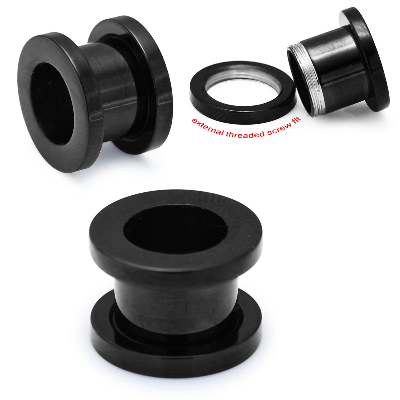 316L Surgical Steel Basic Black External Threaded Tunnel